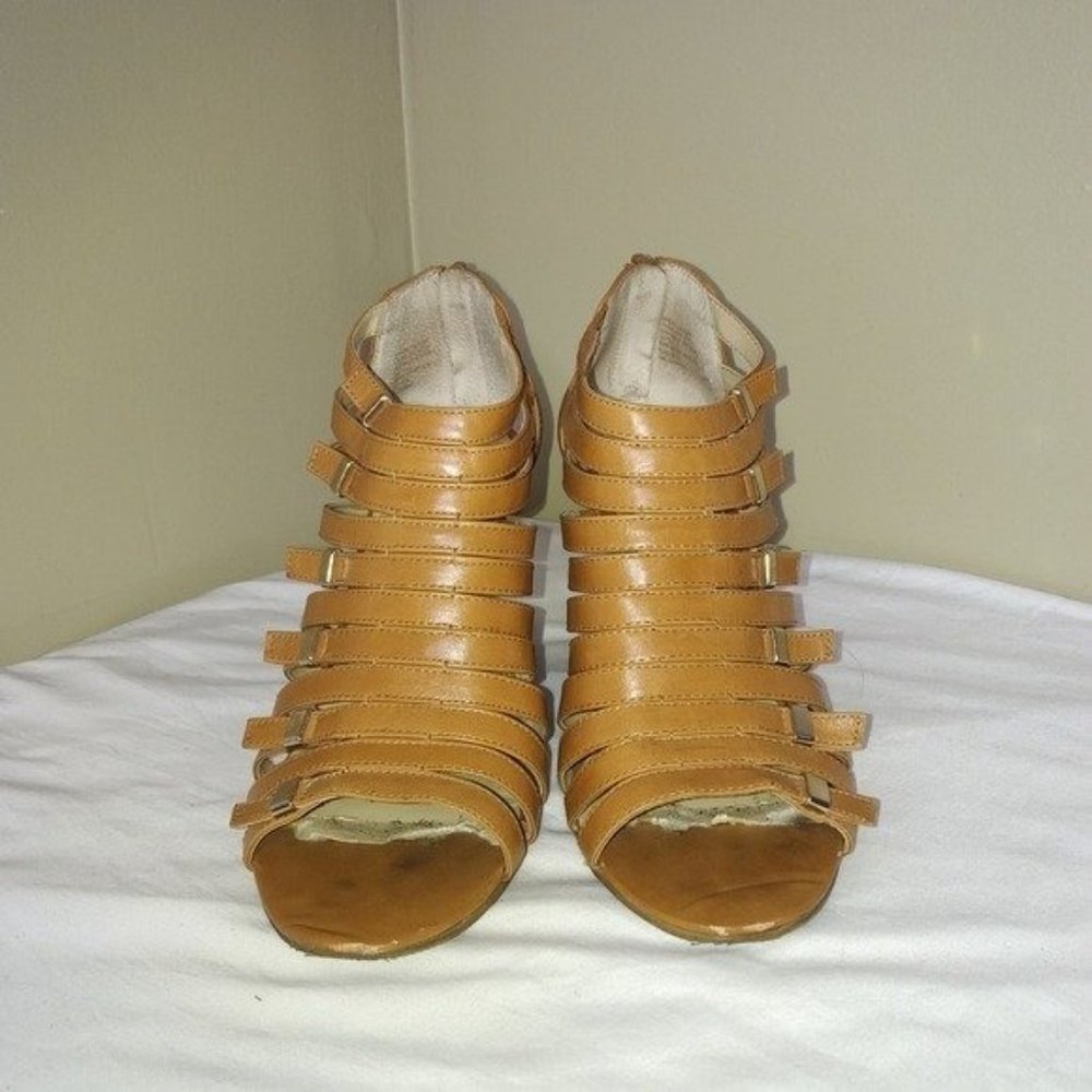 INC International Concepts Tan Strappy Wedge Sandals Faux Wood Look Heel… - Picture 6 of 10